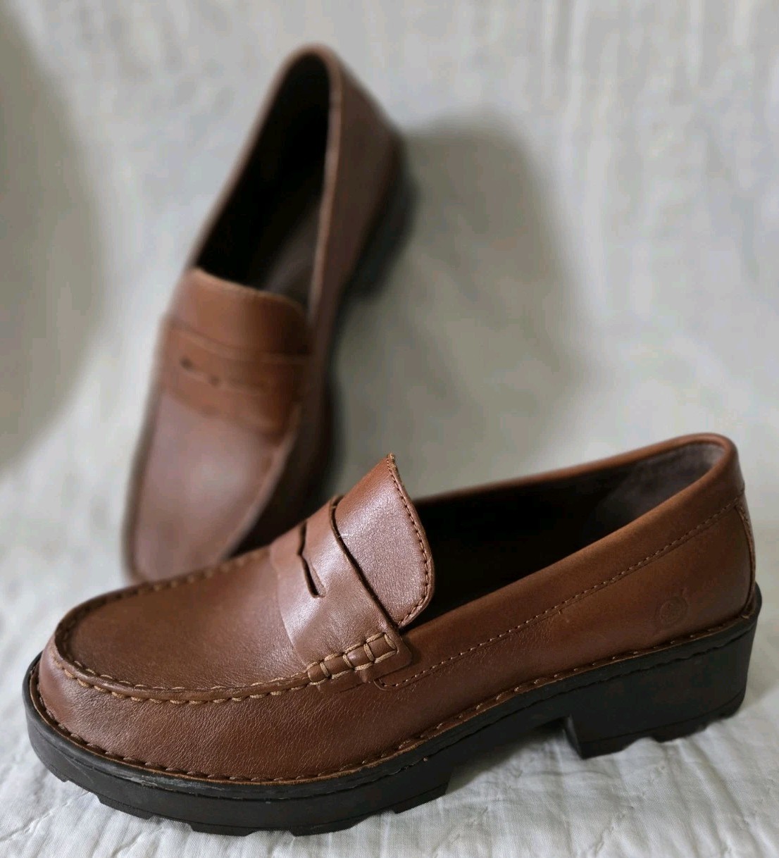 SAOLA Scarpe mocassini penny BORN Carrera suola stracciata MARRONE pelle BR0041706 8. 5 M NUOVO