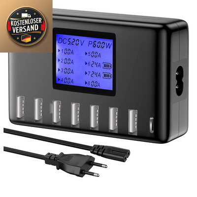 USB Ladestation 60 W 8 Ports LCD Anzeige Multiadapter