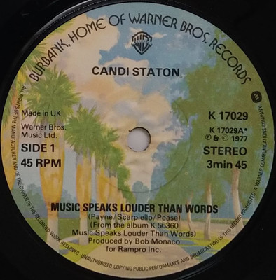 Candi Staton Music Speaks Louder Than Words 7'' Single (1977) K 17029