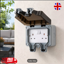 IP66 Waterproof Outdoor 13A 2 Gang Storm Switched Twin Double Socket Outside New