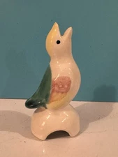 Morton Pottery 5" Tall Pie Bird  Vent  Funnel ~ Ivory Teal Pink Yellow Vintage