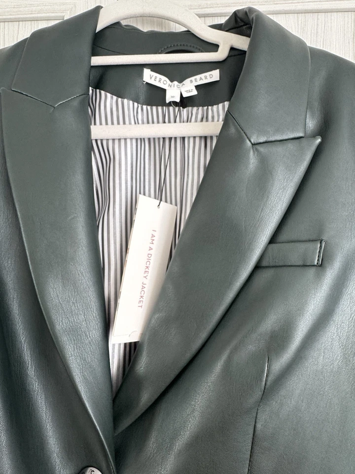 Chaqueta Blazer Veronica Barba Hollis Esmeralda Imitación Cuero Vegano Dickey Talla 10 Foto 3 de 4