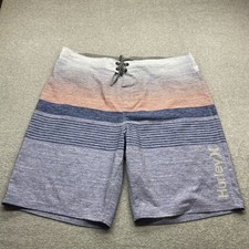 Hurley Board Shorts Mens 40x9" Blue Stripe W/Side Pocket Surfer Beach Logo