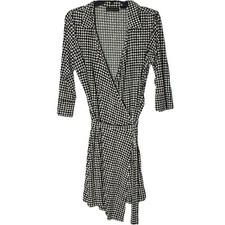 Nwot Attention Wrap Dress M Travel Liquid Knit Classic Modest Lady Houndstooth