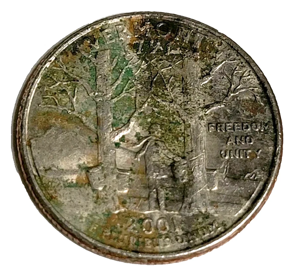 2001-P 25c Vermont 50 State Error Quarter Rare Errors Toning Colors OAK Like Art - Image 2 of 4