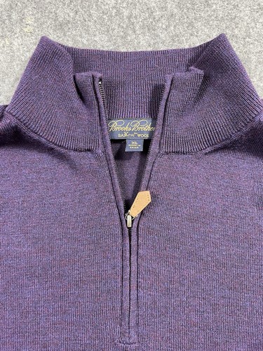 Brooks Brothers 100 % sächsische Wolle lila Viertelreißverschluss Pullover Herren XL - Bild 6 von 9