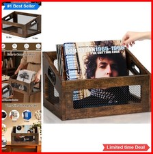 Vinyl Record Storage Crate 80 LP Wood Rustic Black Holds 60 lbs With Handles