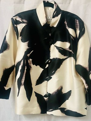 Caroline Rose structured jacket black and white abstract mandarin collar Large