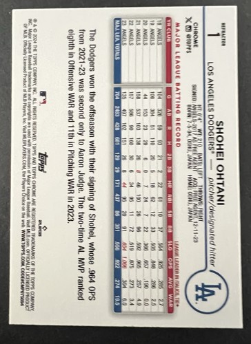 Shohei Ohtani 2024 Topps rifrattore cromato #1 Dodgers - Foto 3 di 4