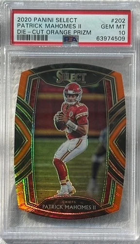 2020 PANINI SELECT PATRICK MAHOMES II DIE - CUT ORANGE PRIZM #202 PSA 10