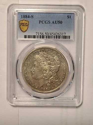 1884-S Morgan Silver Dollar - PCGS GOLD SHIELD AU50 - SEMI-KEY DATE!