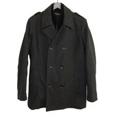 Kenneth Cole Men's Gray Wool Blend Double Breasted Classic Peacoat S Winter