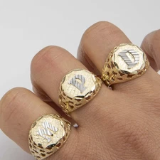 10K Gold Cut-Out Nugget Design Initial Letter Ring Yellow White Gold
