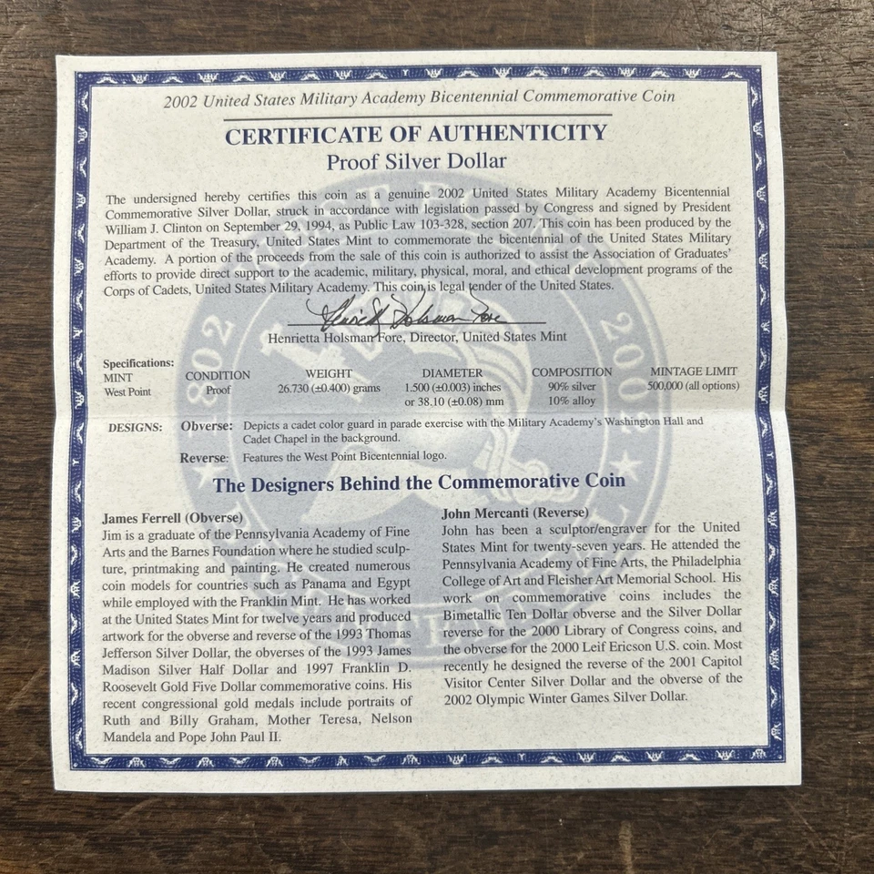 2002 US Military Academy Bicentennial Proof Silver Dollar Coin W/Box & COA - Image 4 of 4