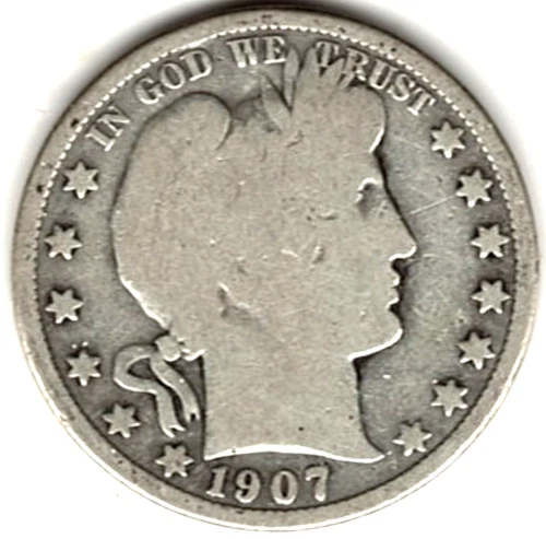 1907 Barber Half Dollar grades GOOD + condition ~ FULL RIMS ~ SEE SCAN  stk y830