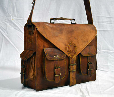 New Men's Genuine Vintage Brown Leather Messenger Shoulder Laptop Bag Briefcase