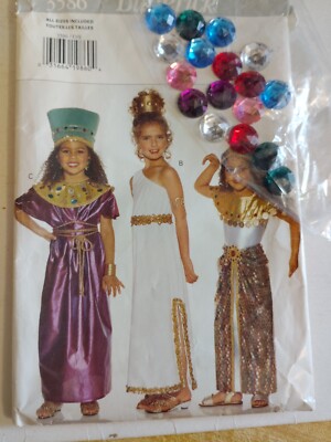 Costume Eygptian Dress Sequin Gems & Sewing Pattern 3586 Butterick Princess CUT