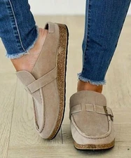 JUTI Women's Beige or Camel Color Decorative Buckle Slip-On Mule sizes 6 - 9.5