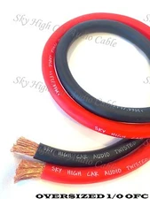20 ft OFC 1/0 Gauge Oversized 10' RED & 10' BLACK Power Ground Wire Sky High Car