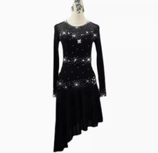 Women Black Long Sleeve Rhinestone Latin Dance Dress Sequin Ballroom Dance Dress