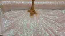 White Iridescent Sequin Hologram On Mesh Fabric By The Yard Dress Fashion 