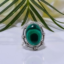 Natural Malachite Green Gemstone 925 Sterling Silver Ring Christmas Jewelry.
