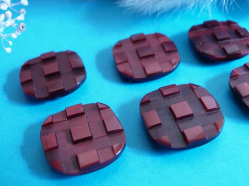 1212BBIS Chequerboard Buttons " Checkerboard " Burgundy Iridescent Lot 6 Ép. - Picture 2 of 4