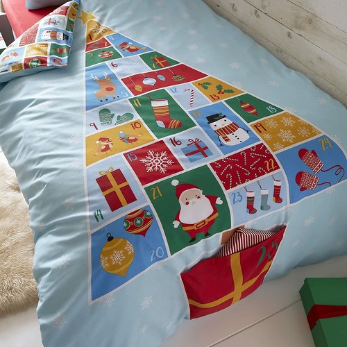 Catherine Lansfield Countdown to Christmas Blue Childrens Duvet Cover Set - Picture 2 of 8