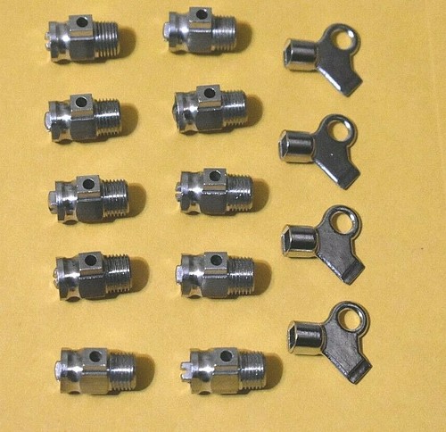 10 Radiator Nickel Plated Brass Air Vent Bleeder Coin Valves 1/8" MIP & 4 Keys - Picture 6 of 10