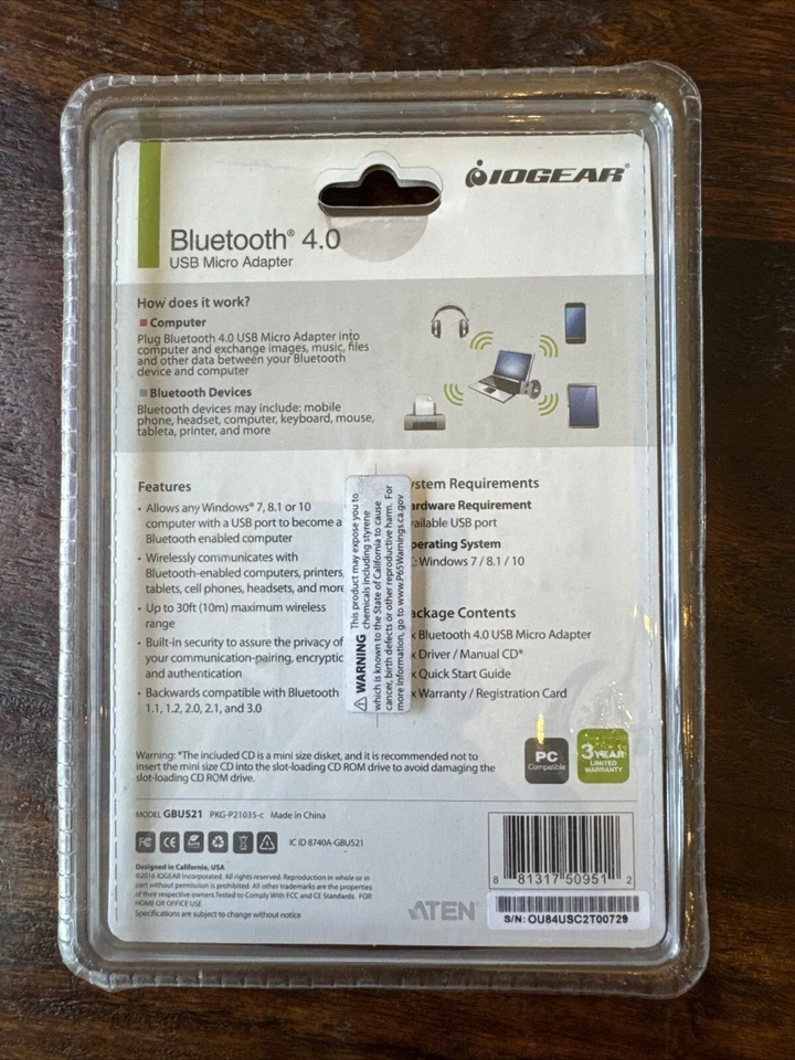 NEW IOGEAR Bluetooth 4.0 USB Micro Adapter, Support A2DP Stereo Audio Playback - Image 2 of 2