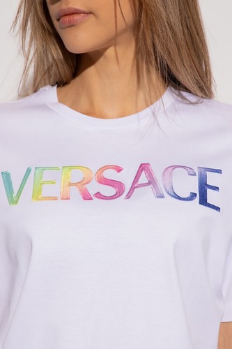Versace Versace Rainbow-Logo Crewneck T-Shirt White Size 38 US 2 MSRP $650 - Picture 2 of 7
