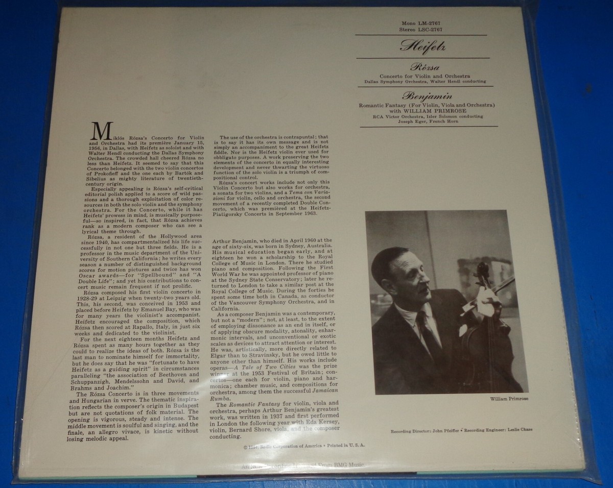 Heifetz ROZSA Concerto BENJAMIN Fantasy - Classic Records