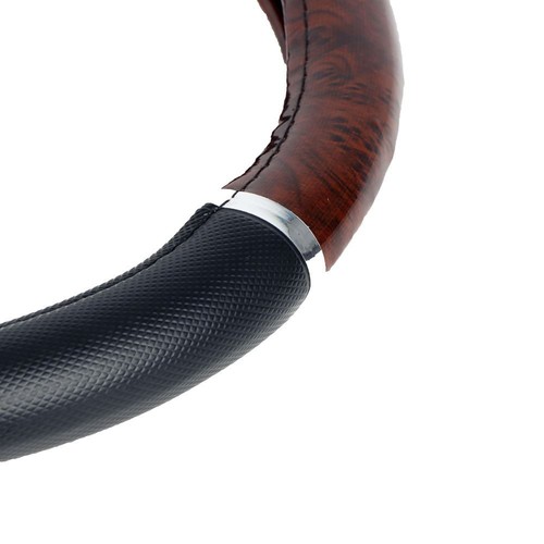 Car Steering Wheel Cover Glove Black Walnut Design Universal Fit Wooden Wood New - Picture 5 of 6