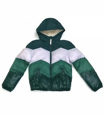 Cat Jack Kids XS Green Colorblock Chevron Puffer Jacket NWT Winter Fall