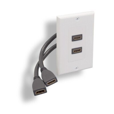 White Dual Ports HDMI Wall Plate 2-Port w/ 8in Pig-Tail Cable 1080p HDTV PS3 PS4