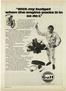 1970 GULF Gulfpride Formula G Motor Oil race driver Tony Davey Vintage Print Ad