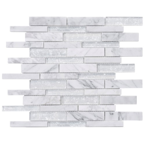 Pearl White Iridescent Crystal Glass Calacatta Marble Stone Backsplash Wall Tile - Picture 7 of 9