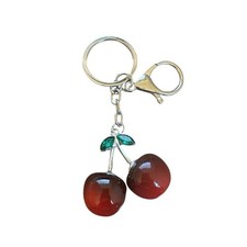 Cherry Keychain Bag Charm   Dark Red  Silver Tone Brand New 