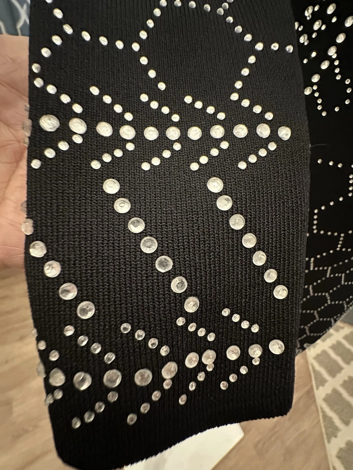 VETEMENTS Abito Bodycon Nero Elasticizzato S M Strass Borchie Super Elasticizzato Stretto Midi