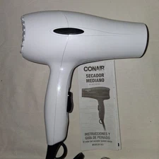 Conair 1875 Watt Compact Hair Dryer Secador Mediano Dual Voltage White