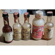 Vintage Empty Miniature Liquor Bottles Collection Seagrams Walkers etc