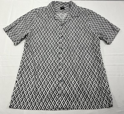 Todd Snyder NY Camp Shirt Black White Geometric Print Button Men s L Loop Collar