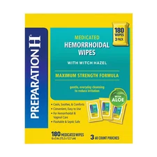 Preparation H Medicated Hemorrhoidal Wipes Witch Hazel 180 Ct Maximum Strength