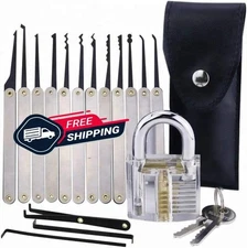 Lockpicking Practice Set – 15 PCS Stainless Steel Tools with Transparent Trainin