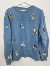 Disney Disneyland Sweatshirt Embroidered Cartoon Characters Limited Edition Blue
