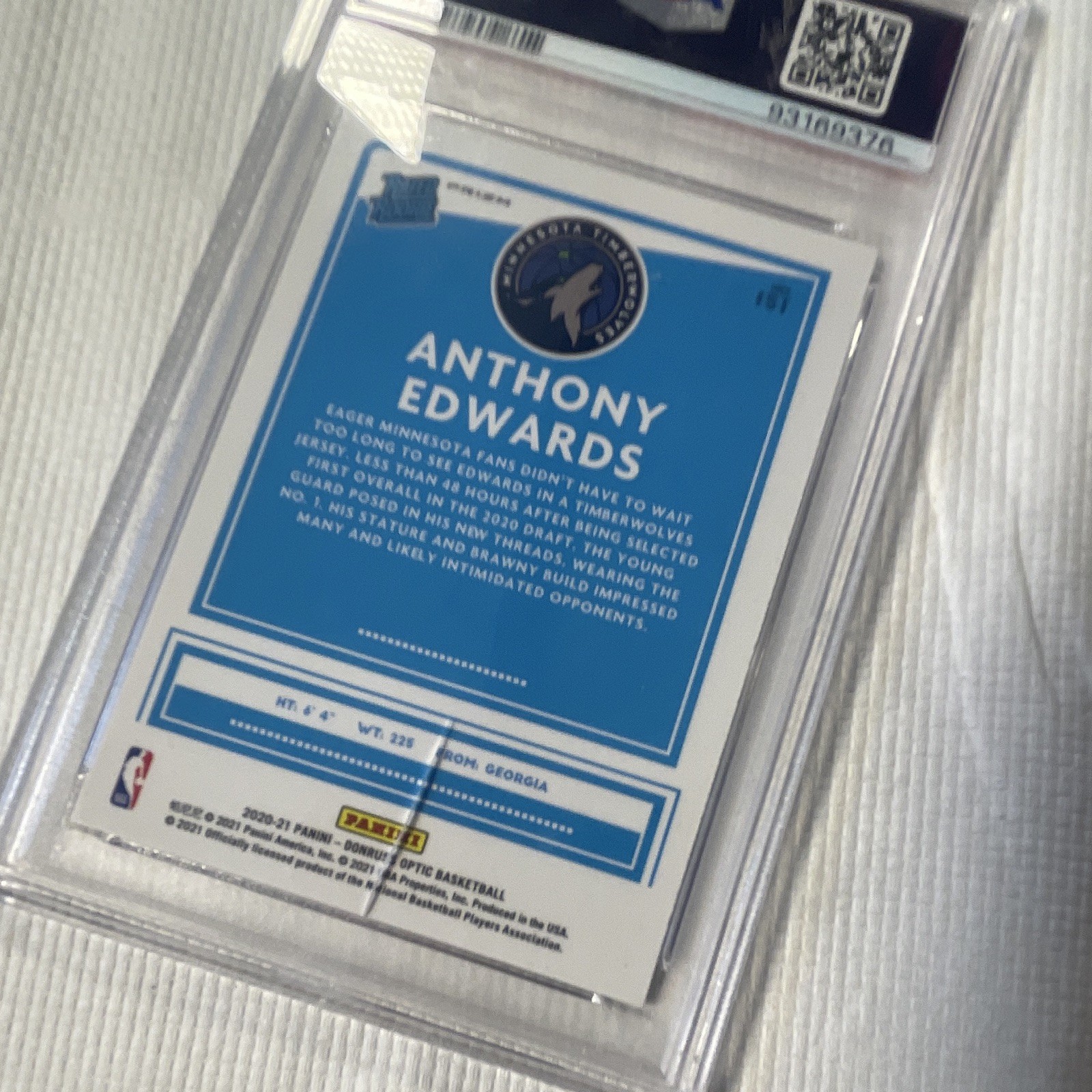 Panini Donruss Optic Rated Rookie Anthony Edwards #151 Purple Shock Prizm PSA 10 view 7