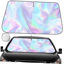 Iridescent Sun Shade for Car Windshield, Foldable Silver- Colorful, 57"x31.5"