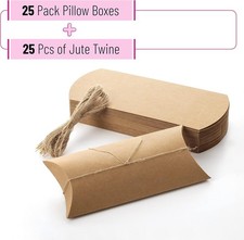 Mr. Pen Kraft Pillow Boxes, 6.3x3.4x1.3 in, 25 Pack with Jute Twines, Brown, NEW