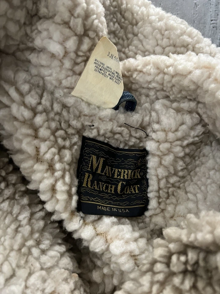 Винтажный 70-х Maverick ранчо пальто шерпа с подкладкой джинсовая куртка Sz большой на открытом воздухе США - Изображение 3 из 4