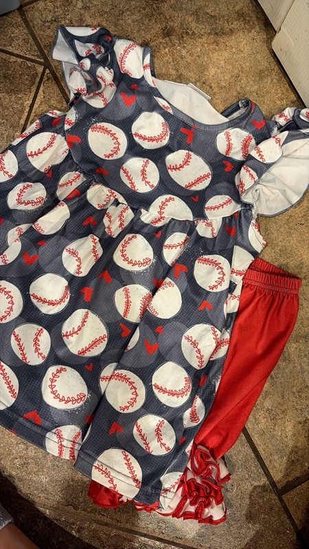 Girls Unbranded Baseball Ruffle Shorts Outfit Size 5/6Y 